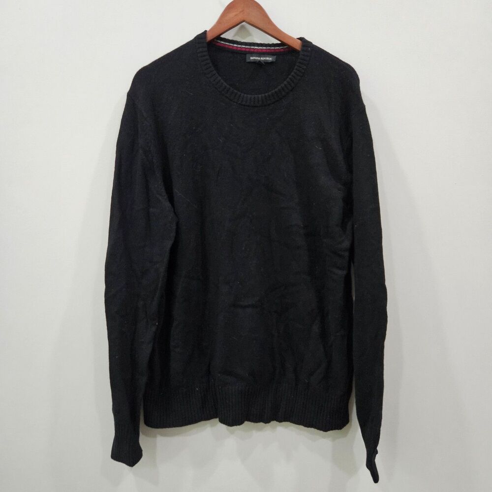 Banana Republic Mens Merino Wool Blend Crewneck Sweater XL Black Preppy Neutral